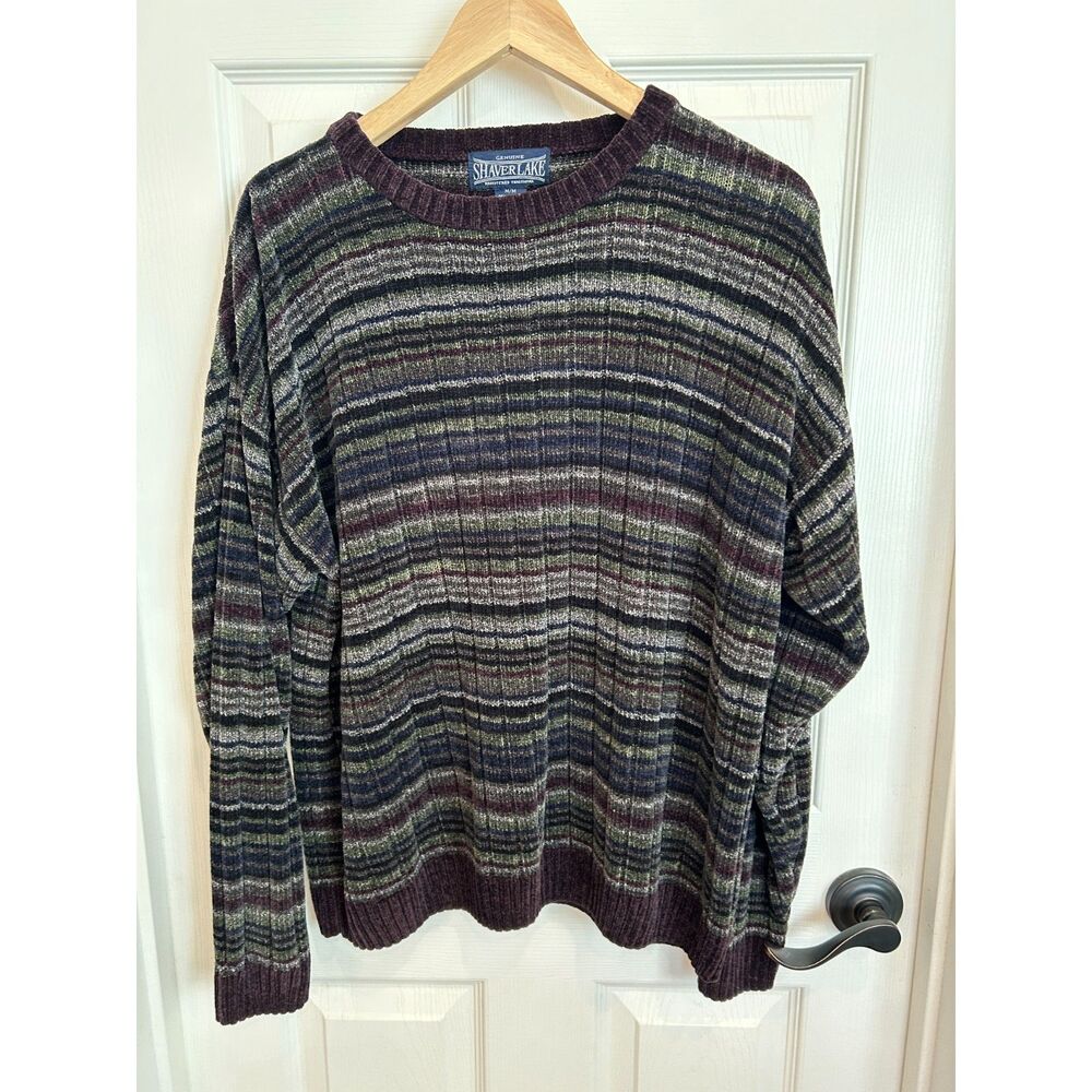 Vintage Shaver Lake Multi Color Striped Crewneck Men's Sweater Sz M 90s Grunge